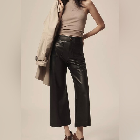 Anthropologie Pants - Maeve Anthropologie $148 The Colette Black Faux Leather Pants Rock Wide Leg 30